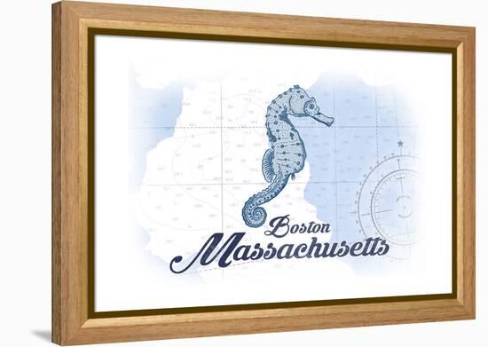 Boston, Massachusetts - Seahorse - Blue - Coastal Icon-Lantern Press-Framed Stretched Canvas