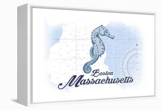 Boston, Massachusetts - Seahorse - Blue - Coastal Icon-Lantern Press-Framed Stretched Canvas