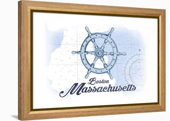 Boston, Massachusetts - Ship Wheel - Blue - Coastal Icon-Lantern Press-Framed Stretched Canvas