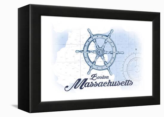 Boston, Massachusetts - Ship Wheel - Blue - Coastal Icon-Lantern Press-Framed Stretched Canvas
