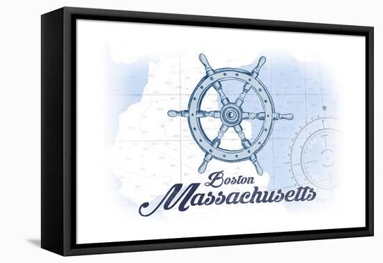 Boston, Massachusetts - Ship Wheel - Blue - Coastal Icon-Lantern Press-Framed Stretched Canvas