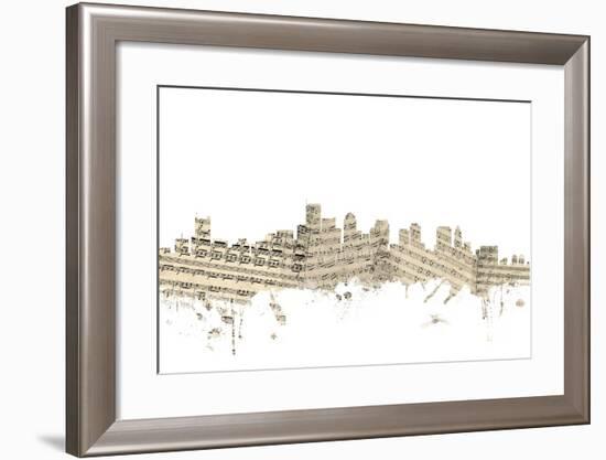 Boston Massachusetts Skyline Sheet Music Cityscape-Michael Tompsett-Framed Art Print