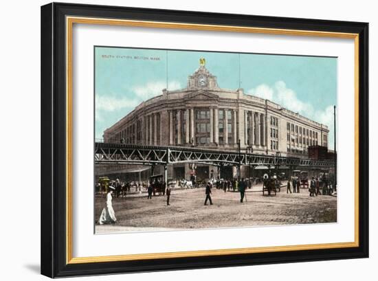 Boston, Massachusetts - South Station with Elevated Train-Lantern Press-Framed Art Print