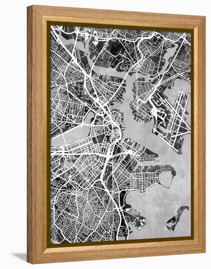 Boston Massachusetts Street Map-Michael Tompsett-Framed Stretched Canvas