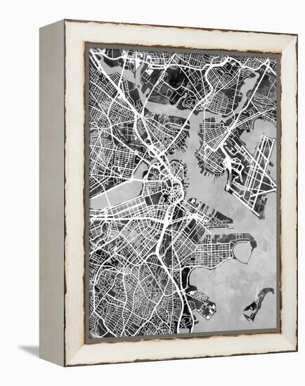 Boston Massachusetts Street Map-Michael Tompsett-Framed Stretched Canvas