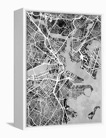 Boston Massachusetts Street Map-Michael Tompsett-Framed Stretched Canvas