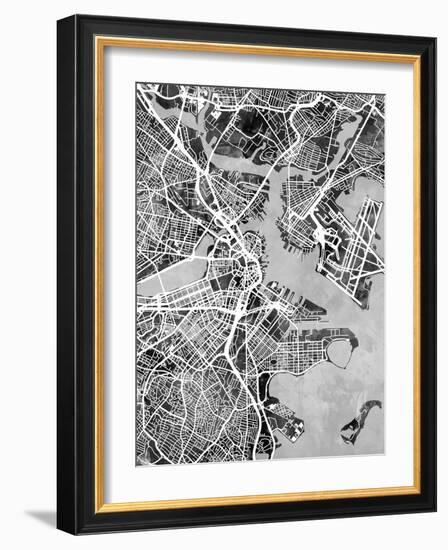 Boston Massachusetts Street Map-Michael Tompsett-Framed Art Print