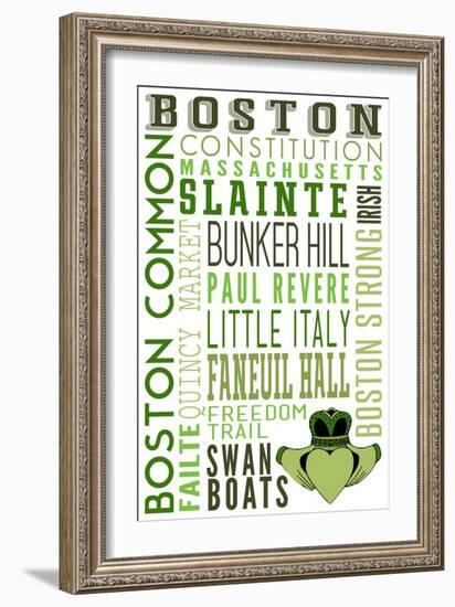 Boston, Massachusetts - Typography with Claddaugh-Lantern Press-Framed Premium Giclee Print