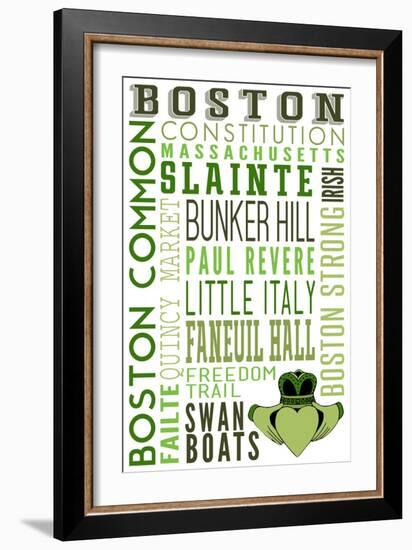 Boston, Massachusetts - Typography with Claddaugh-Lantern Press-Framed Premium Giclee Print