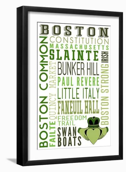 Boston, Massachusetts - Typography with Claddaugh-Lantern Press-Framed Premium Giclee Print