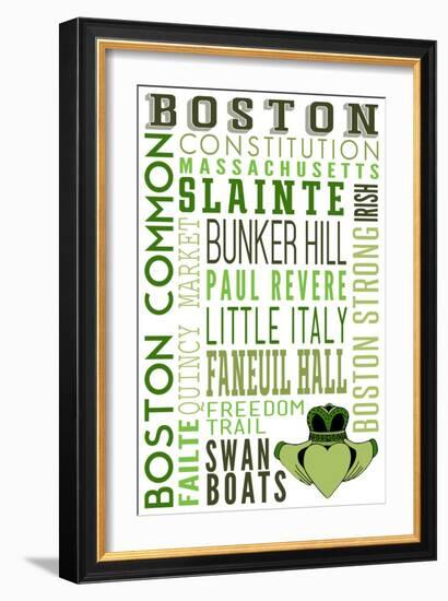 Boston, Massachusetts - Typography with Claddaugh-Lantern Press-Framed Premium Giclee Print