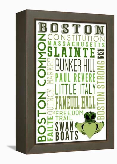 Boston, Massachusetts - Typography with Claddaugh-Lantern Press-Framed Stretched Canvas