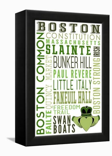 Boston, Massachusetts - Typography with Claddaugh-Lantern Press-Framed Stretched Canvas