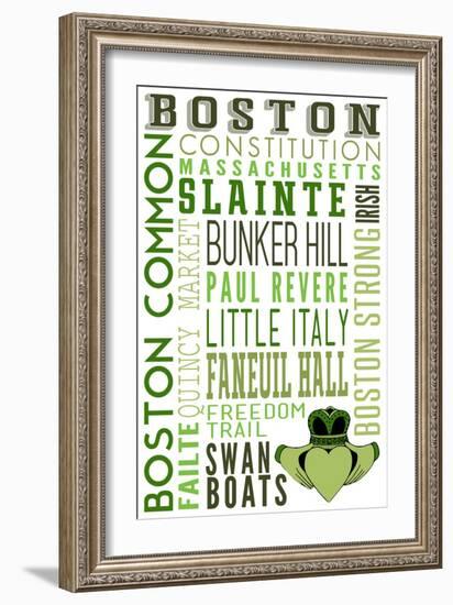 Boston, Massachusetts - Typography with Claddaugh-Lantern Press-Framed Art Print