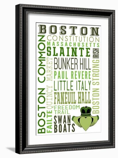 Boston, Massachusetts - Typography with Claddaugh-Lantern Press-Framed Art Print