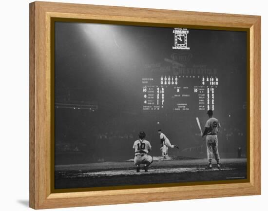 Boston Red Sox Player Ted Williams, While Watching Pitcher Warm-up. Catcher Sherm Lollar-Frank Scherschel-Framed Premier Image Canvas