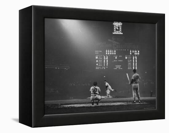 Boston Red Sox Player Ted Williams, While Watching Pitcher Warm-up. Catcher Sherm Lollar-Frank Scherschel-Framed Premier Image Canvas