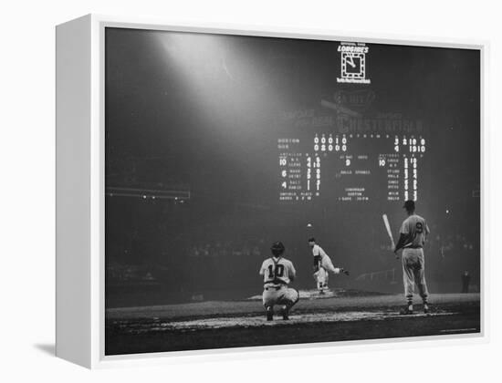 Boston Red Sox Player Ted Williams, While Watching Pitcher Warm-up. Catcher Sherm Lollar-Frank Scherschel-Framed Premier Image Canvas