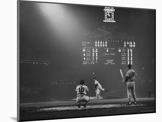 Boston Red Sox Player Ted Williams, While Watching Pitcher Warm-up. Catcher Sherm Lollar-Frank Scherschel-Mounted Premium Photographic Print