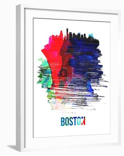 Boston Skyline Brush Stroke - Watercolor-NaxArt-Framed Art Print