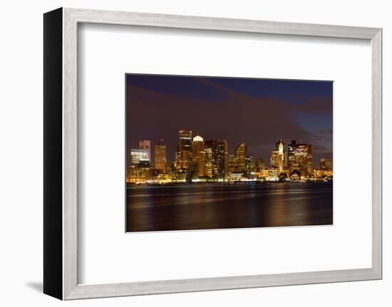 Boston Skyline by Night from East Boston, Massachusetts-Samuel Borges-Framed Photographic Print