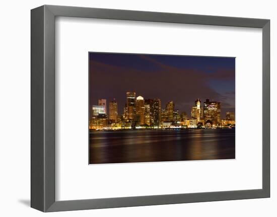 Boston Skyline by Night from East Boston, Massachusetts-Samuel Borges-Framed Photographic Print