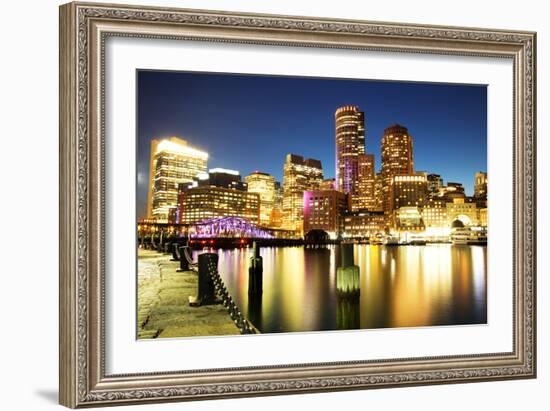 Boston Skyline with Financial District and Boston Harbor-Roman Slavik-Framed Photographic Print