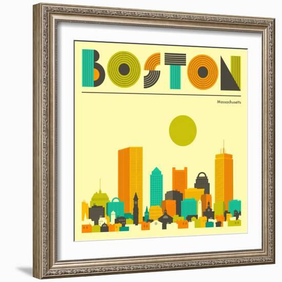 Boston Skyline-Jazzberry Blue-Framed Art Print