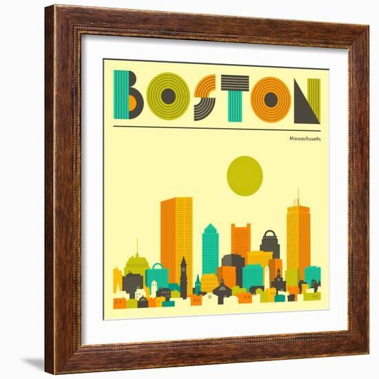 Boston Skyline-Jazzberry Blue-Framed Art Print