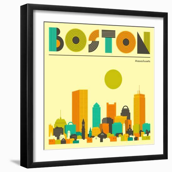 Boston Skyline-Jazzberry Blue-Framed Art Print