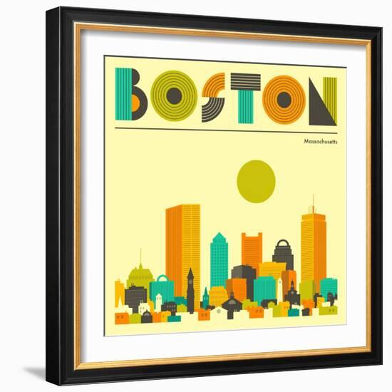 Boston Skyline-Jazzberry Blue-Framed Art Print