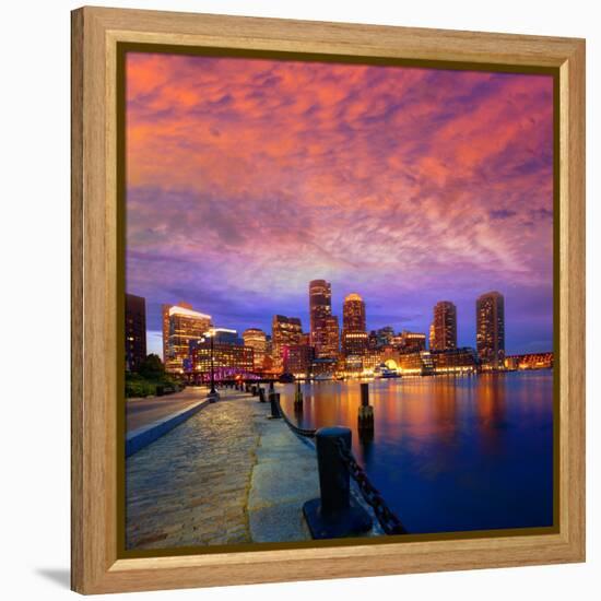 Boston Sunset Skyline from Fan Pier in Massachusetts USA-holbox-Framed Premier Image Canvas