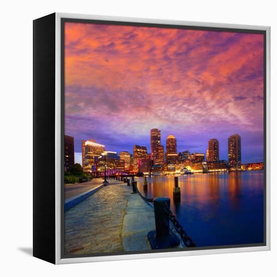 Boston Sunset Skyline from Fan Pier in Massachusetts USA-holbox-Framed Premier Image Canvas