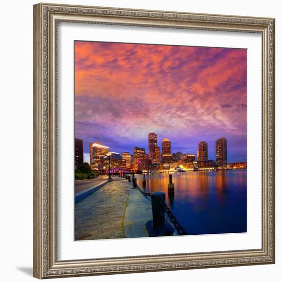 Boston Sunset Skyline from Fan Pier in Massachusetts USA-holbox-Framed Photographic Print