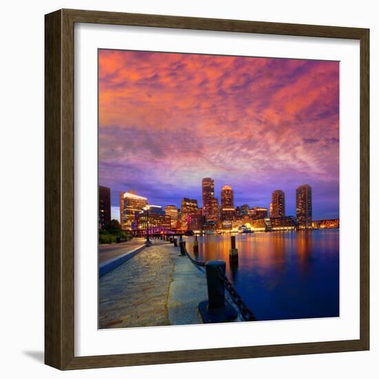 Boston Sunset Skyline from Fan Pier in Massachusetts USA-holbox-Framed Photographic Print