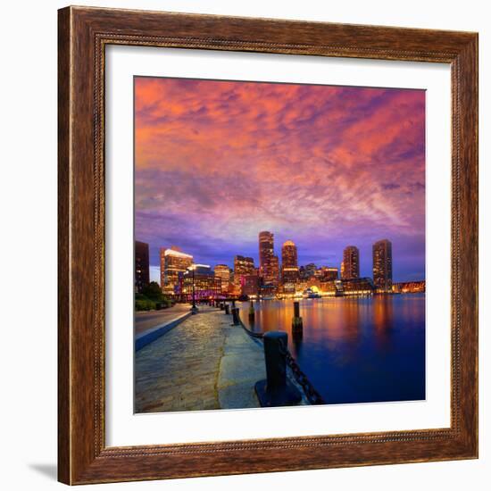 Boston Sunset Skyline from Fan Pier in Massachusetts USA-holbox-Framed Photographic Print