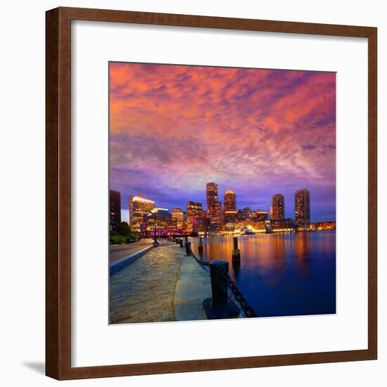 Boston Sunset Skyline from Fan Pier in Massachusetts USA-holbox-Framed Photographic Print