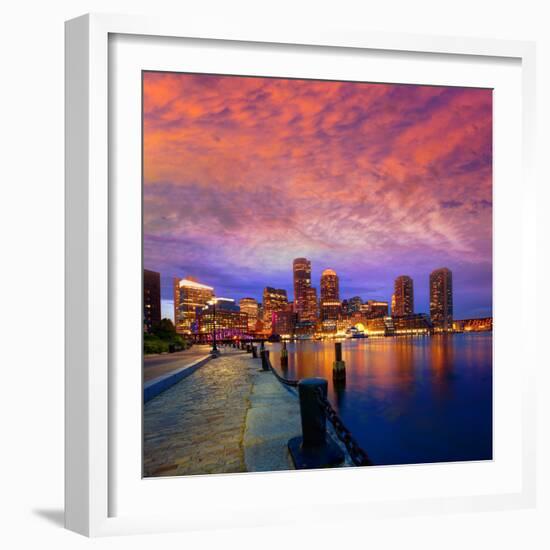 Boston Sunset Skyline from Fan Pier in Massachusetts USA-holbox-Framed Photographic Print