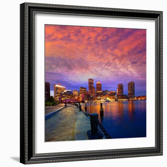 Boston Sunset Skyline from Fan Pier in Massachusetts USA-holbox-Framed Photographic Print