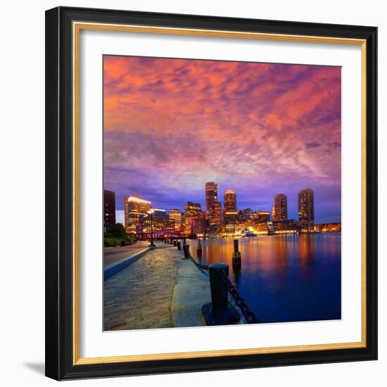 Boston Sunset Skyline from Fan Pier in Massachusetts USA-holbox-Framed Photographic Print