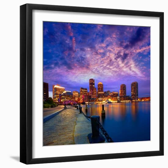Boston Sunset Skyline from Fan Pier in Massachusetts USA-holbox-Framed Photographic Print