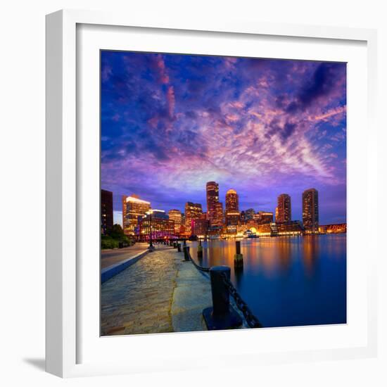 Boston Sunset Skyline from Fan Pier in Massachusetts USA-holbox-Framed Photographic Print