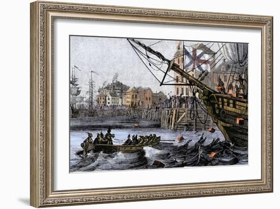 Boston Tea Party, a Protest against British Taxes Before the American Revolution, c.1773-null-Framed Giclee Print