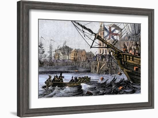 Boston Tea Party, a Protest against British Taxes Before the American Revolution, c.1773-null-Framed Giclee Print