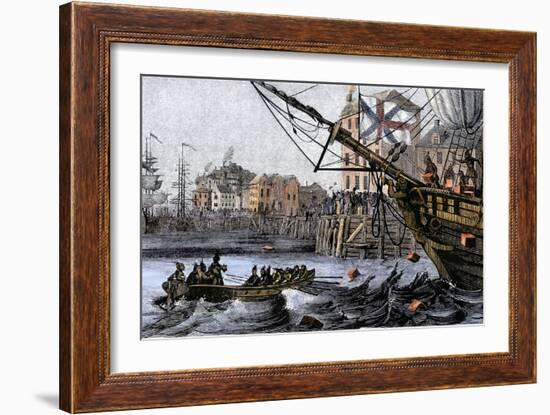 Boston Tea Party, a Protest against British Taxes Before the American Revolution, c.1773-null-Framed Giclee Print