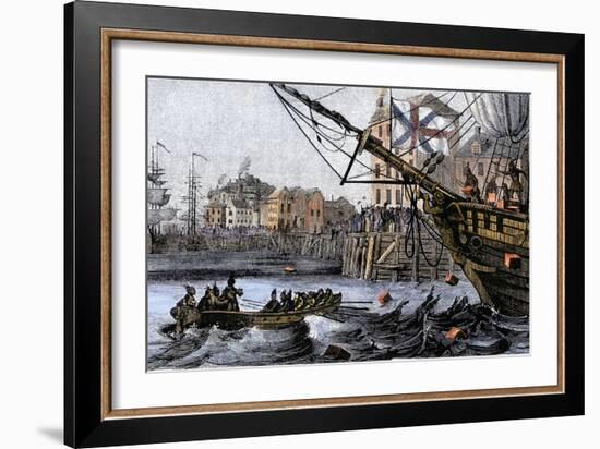 Boston Tea Party, a Protest against British Taxes Before the American Revolution, c.1773-null-Framed Giclee Print