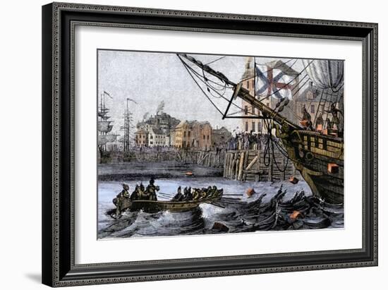 Boston Tea Party, a Protest against British Taxes Before the American Revolution, c.1773-null-Framed Giclee Print