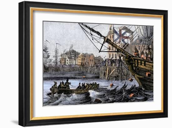 Boston Tea Party, a Protest against British Taxes Before the American Revolution, c.1773-null-Framed Giclee Print