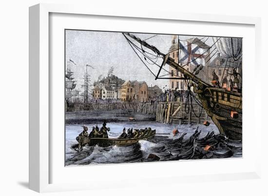 Boston Tea Party, a Protest against British Taxes Before the American Revolution, c.1773-null-Framed Premium Giclee Print