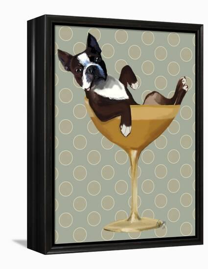 Boston Terrier in Cocktail Glass-Fab Funky-Framed Stretched Canvas